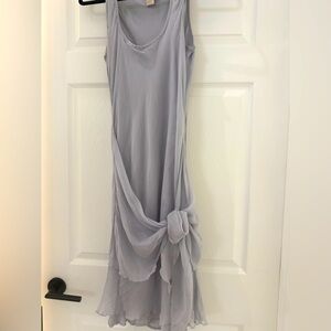 Elegant Gray/blue Sleeveless tie Dress
